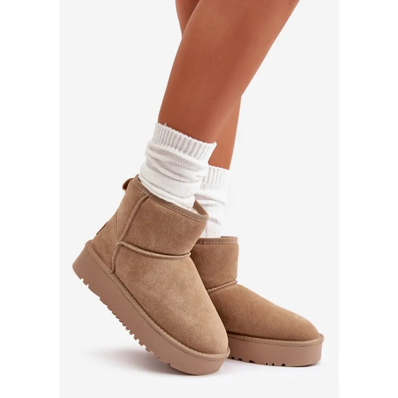 Women's Suede Snow Boots On Ankle Platform Beige Rianaella