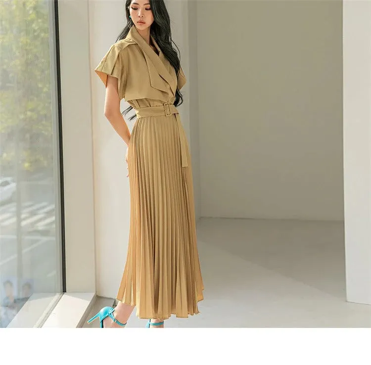 Women's Luxury Summer Casual Solid Pattern Lace-up Vintage Dresses