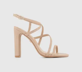 Womens Office Harlequin Strappy Block Heels Beige