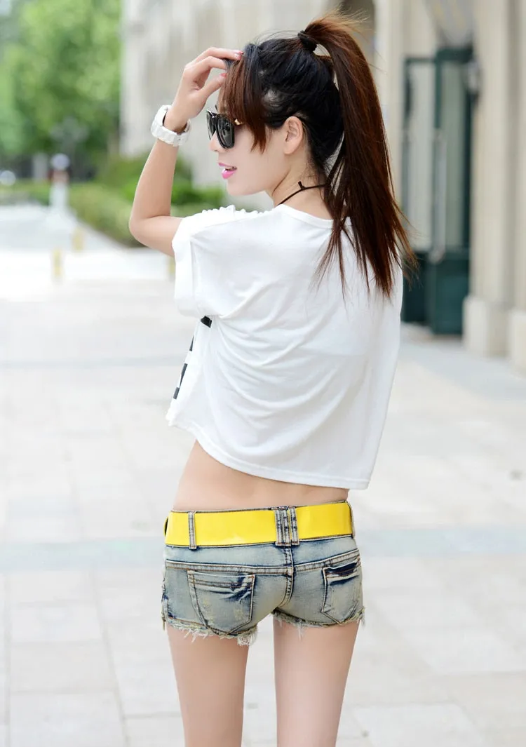 Women's Summer Casual Cotton Low Waist Zipper Fly Skinny Shorts