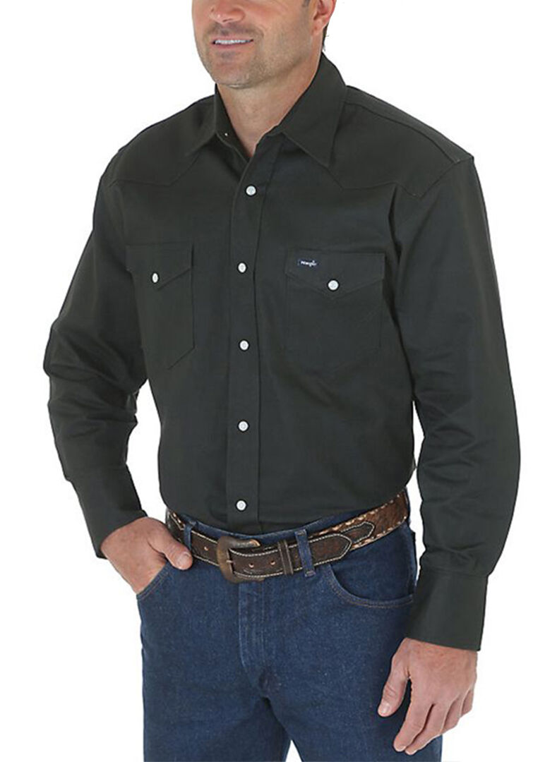 Wrangler Men's Cowboy Cut Long Sleeve Western Snap Shirt in Black Forest Green