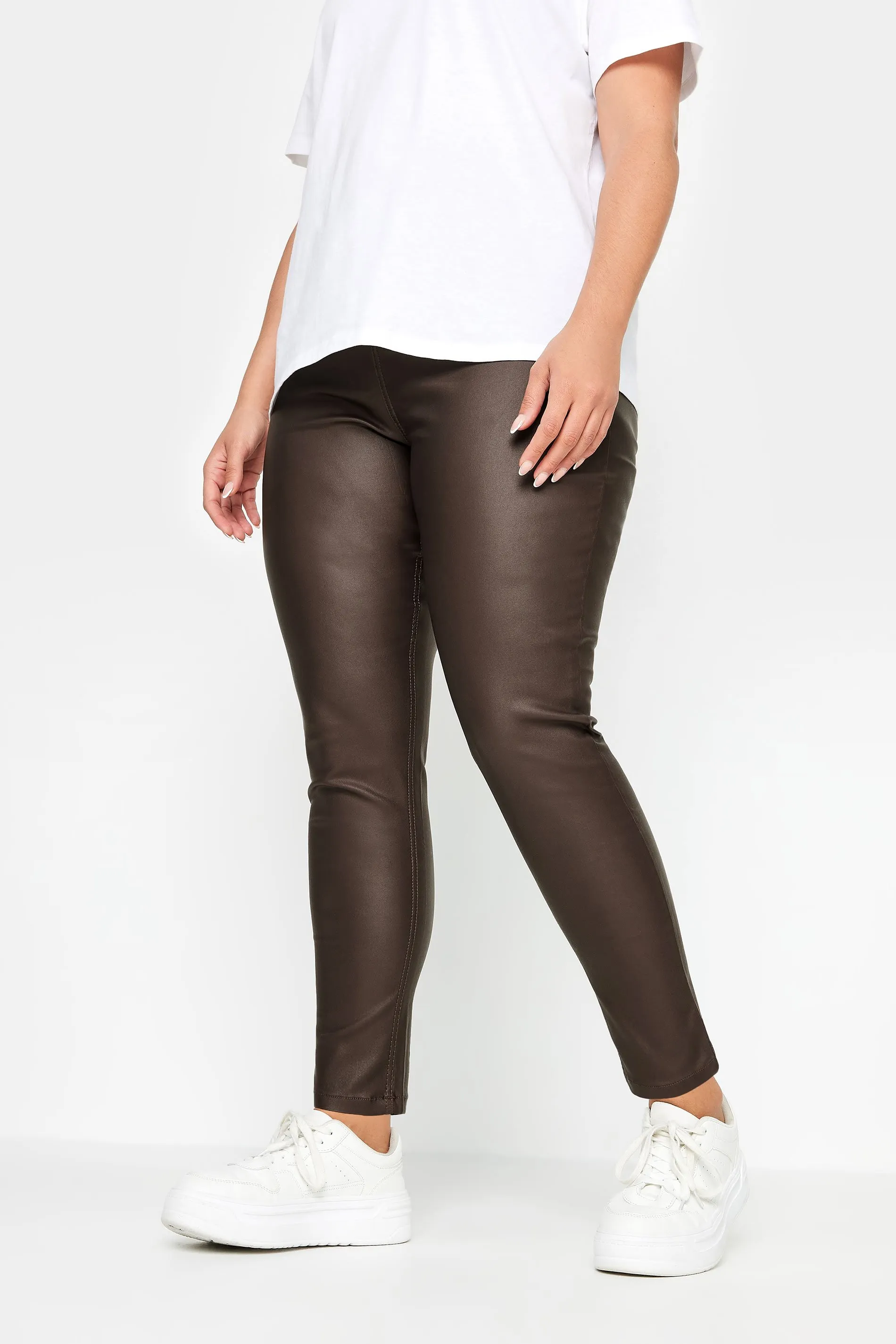 YOURS Curve Chocolate Brown Coated Skinny Stretch AVA Jeans