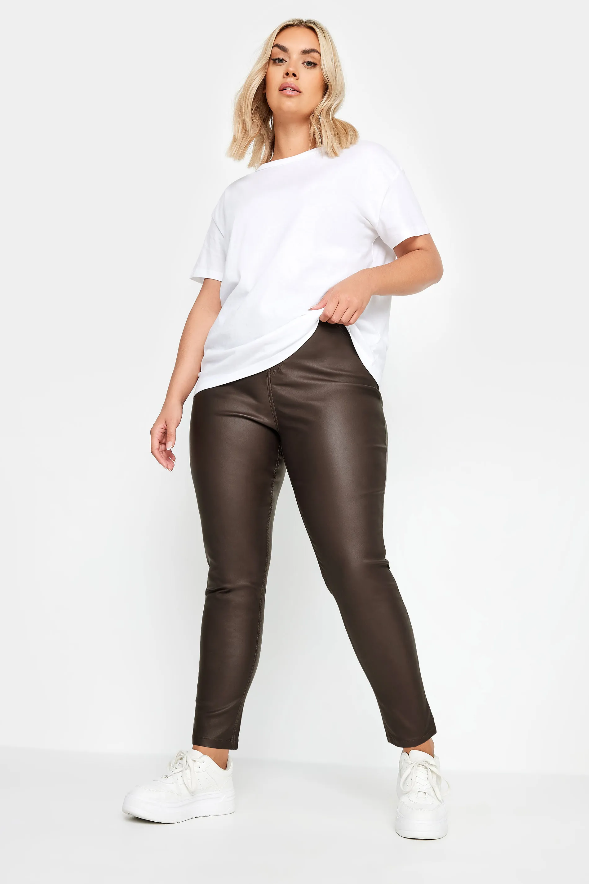 YOURS Curve Chocolate Brown Coated Skinny Stretch AVA Jeans